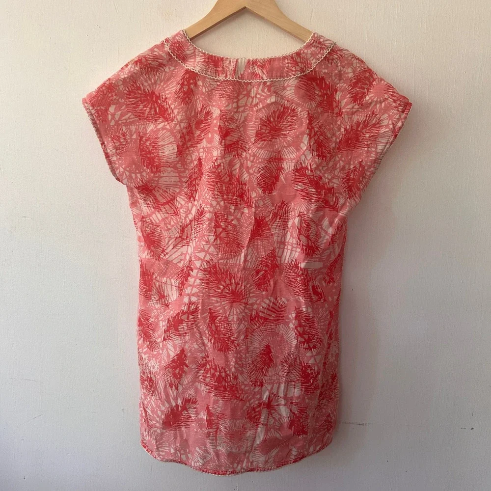 Tory Burch Tunic Coverup Womens Medium Pink Palm Print Resortwear Boho Luxe